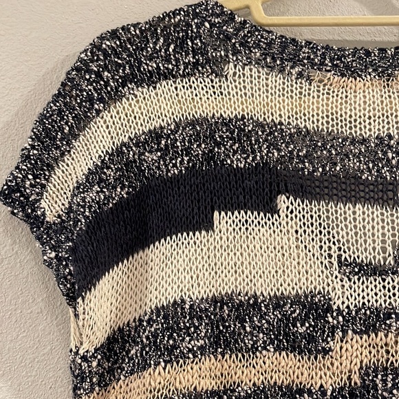 Lucky Brand striped cap sleeve open knit sweater, Sz M - Picture 8 of 14